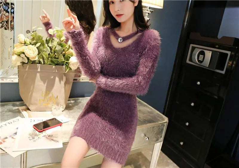 Women's Autumn Winter y2k Dresses Casual Korean Fashion Clothing Slim Mini Sweater Dress White Black Knitted Bodycon Vestidos