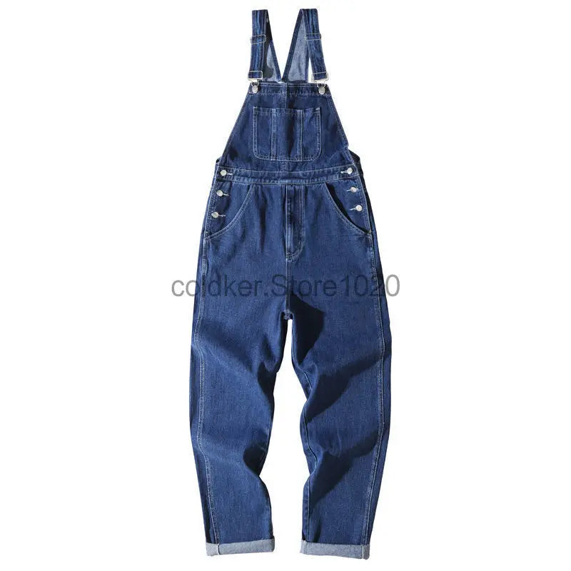New Men's Denim Overalls Casual Multiple Pockets Loose Splice Straight Rompers Fashion Adjustable Suspenders Jeans For Male