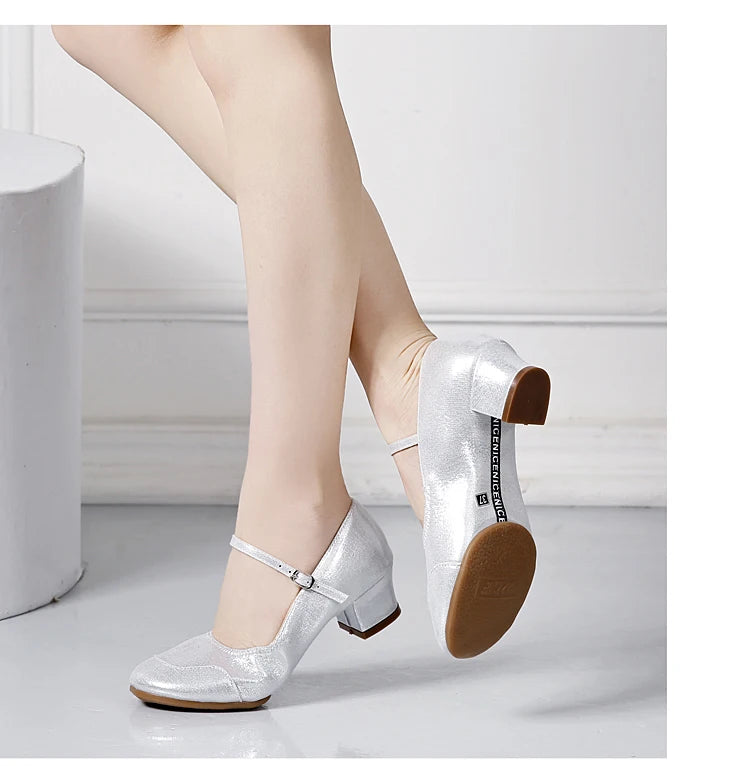 Dance Shoes for Woman Girls Ladies Latin Ballroom Modern Salsa Practise Dancing Shoes Closed Toe Square Dance Soft Rubber Sole