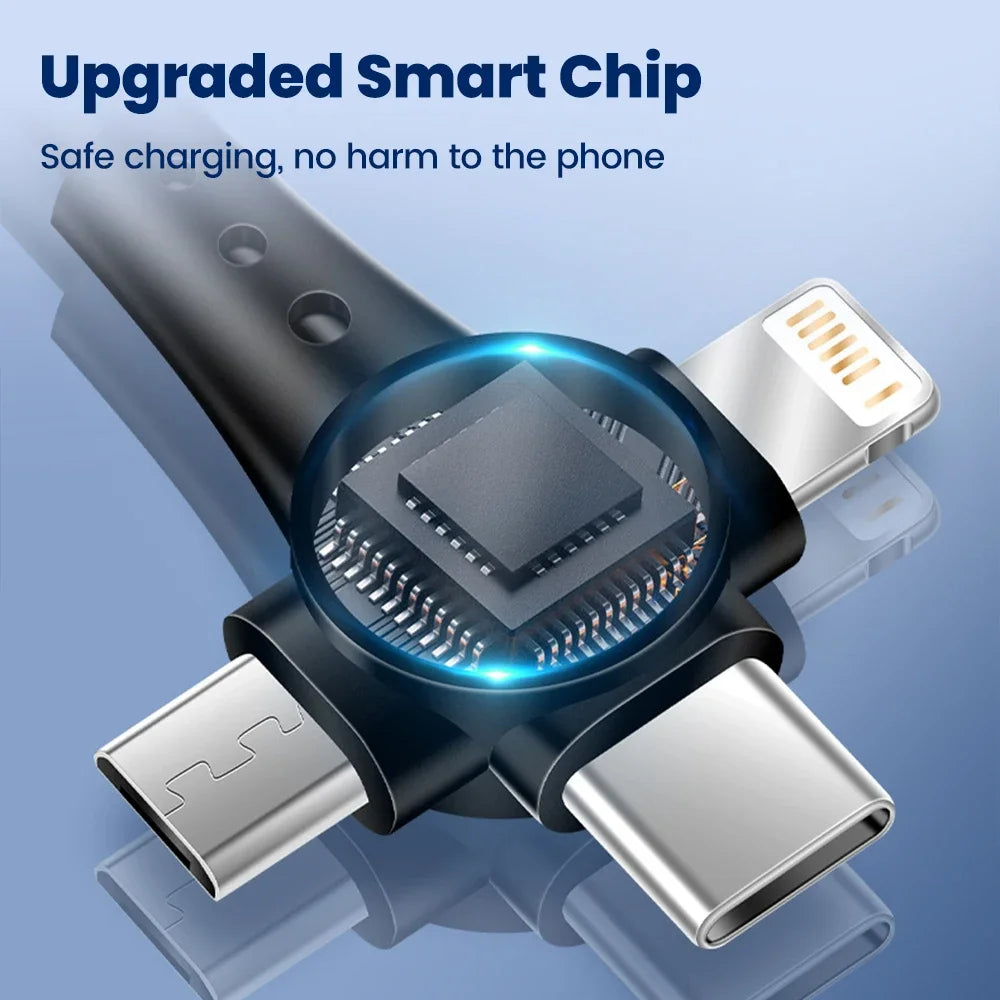 120W 3-in-1 USB C Cable Super Fast Charging Spring Retractable Data Cable For iPhone Huawei Xiaomi Phone Quick Charger Data Cord