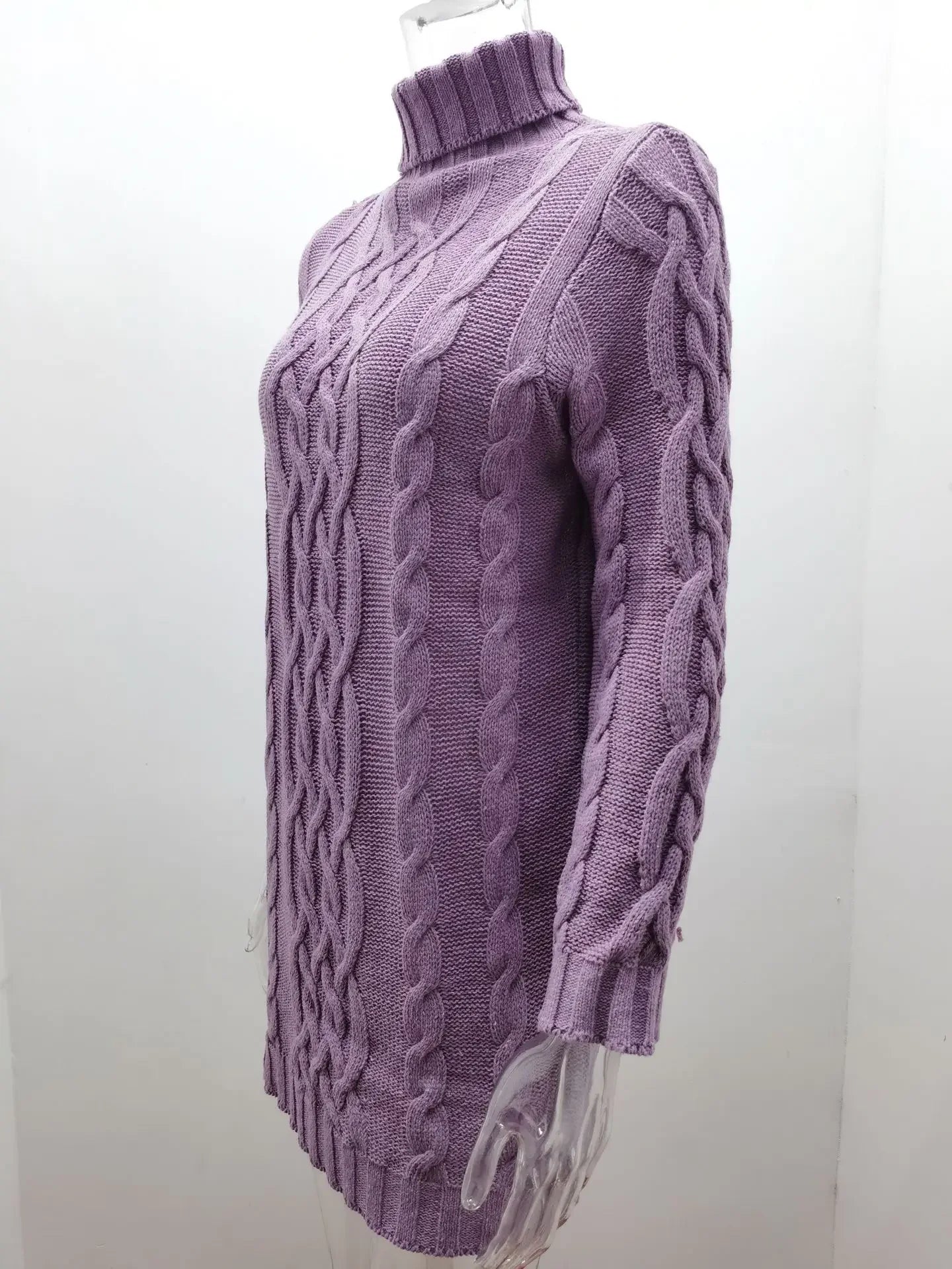 Women Fashion Long Sweater Dress High Collar Knitted Sweater Solid Color Thicken Pullovers Mini Vestidos 2024 Winter Autumn