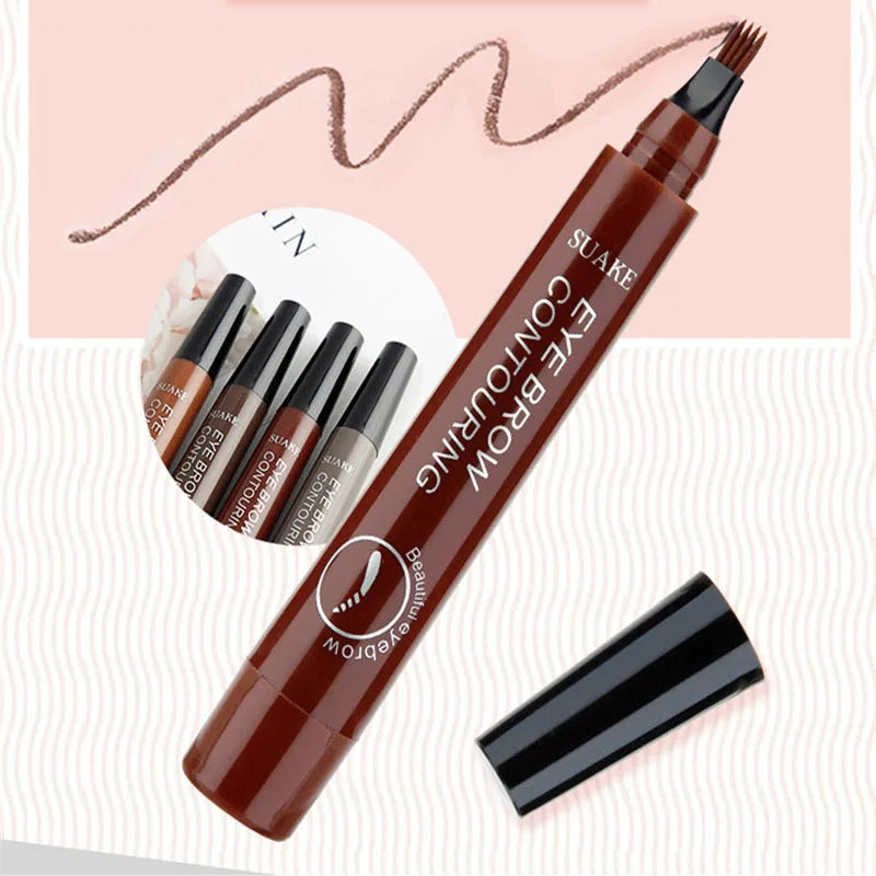 4 Splitted Head Eyebrow Pencil Long Last Smudge Proof Waterproof Sweat Proof High Pigmented Easy Applying Liquid Eyebrow Pencil
