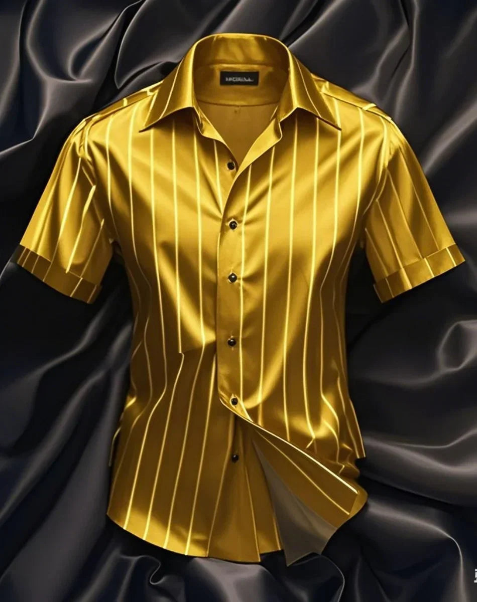 Men's fashion striped shirt, elegant casual comfortable breathable, short sleeves, lapel buttons, soft and comfortable material