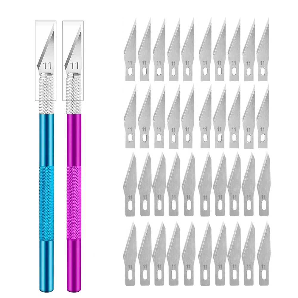 Engraving Non-Slip Metal Knife Kit + 40/10pcs #11 Blades Cutter Craft Knives for Mobile Phone PCB Repair Hand Tools