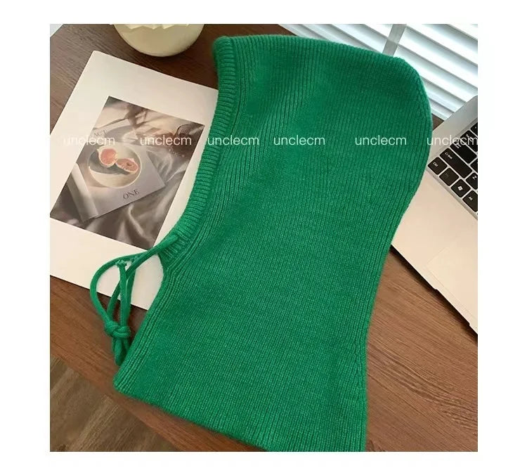 Winter Balaclava Hats For Men&Women Unisex Knitted Hooded Caps Outdoor Warmer Drawstring Hats One-Piece Neck Collar Beanies Cap