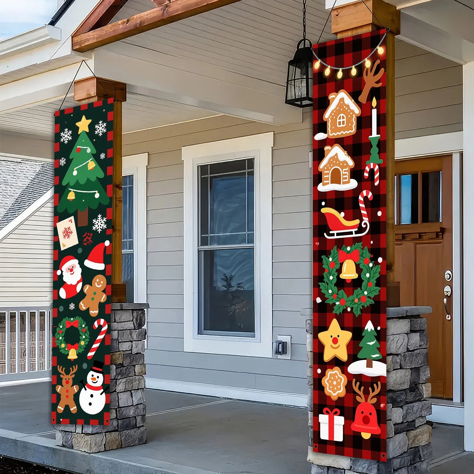 Christmas Couplets Door Decorations Santa Claus Gingerbread Man Snowman Festive Home Decoration Wall Art