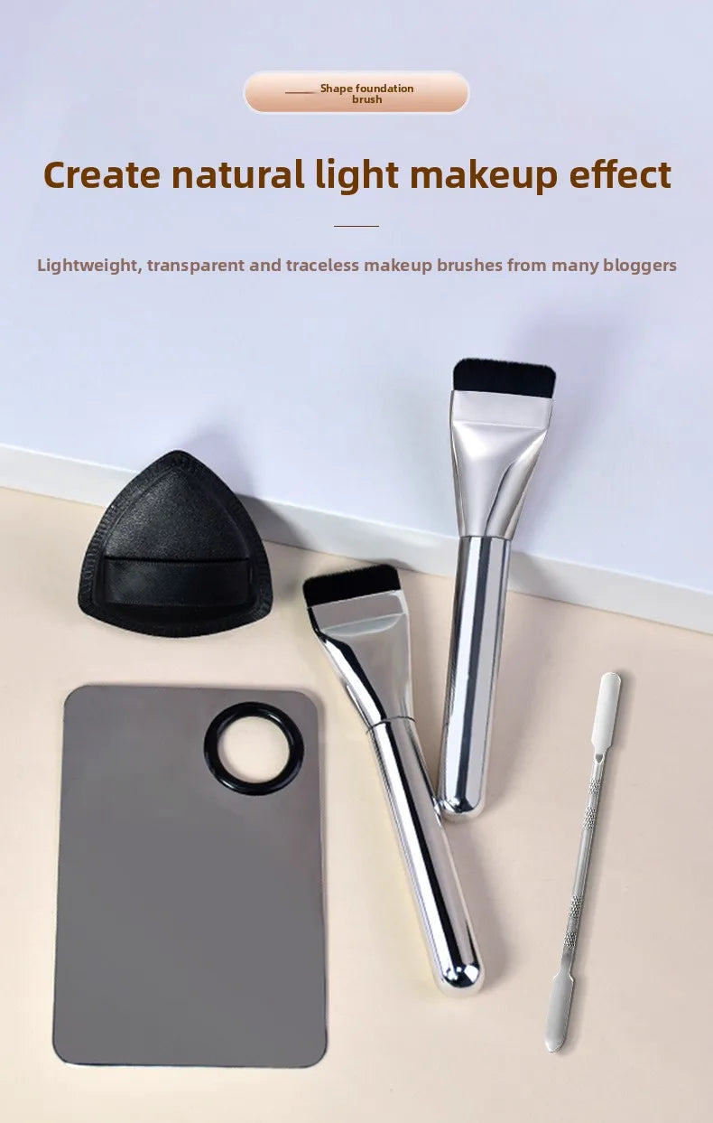 Ultra Thin Foundation Brush Makeup Mixing Palette with Spatula Flat Face Contour Brush Cosmetic Puff Blender Beauty Makeup Tools