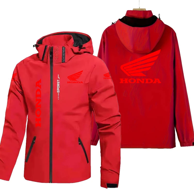 Honda Motorcycle Jacket Men's Hooded Windproof And Waterproof Coat With Detachable Hood And Zipper Shirt, Large Size Riding Suit