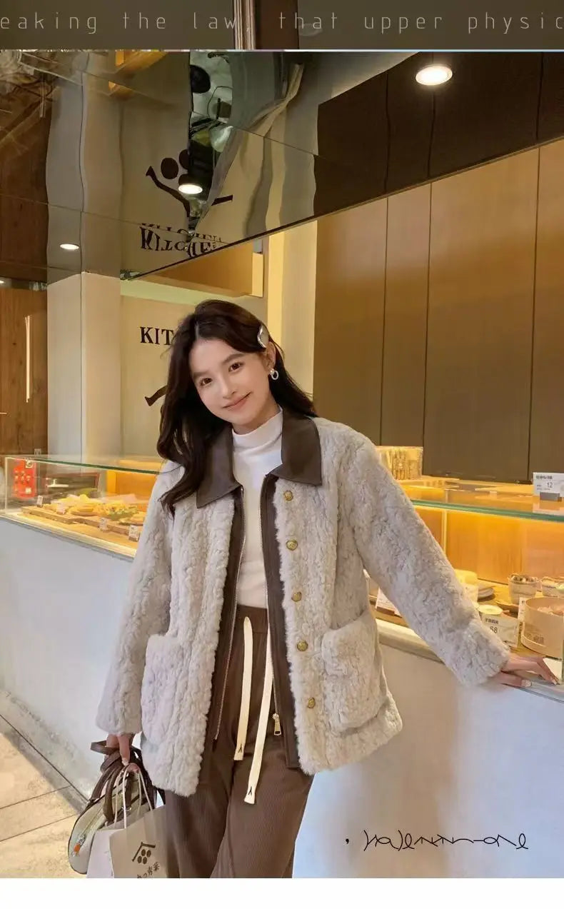 Women's Winter Jacket Little Fragrant Lamb Wool Coat Female Short Winter New Loose Thickened Mao Mao Top Cotton-padded Jacket