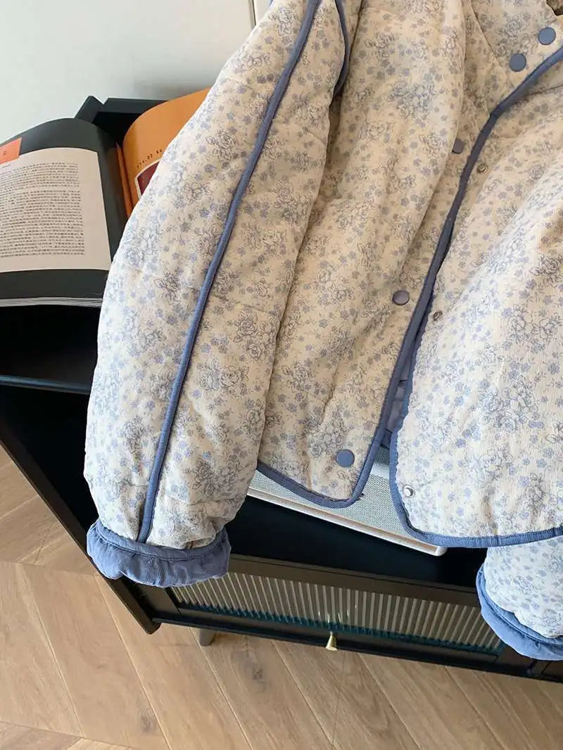 Winter Padded Jacket Women Floral Corduroy Female Loose Cotton Padded Coat Thick Casual Puffer Jacket Outwear Top Women Clothing