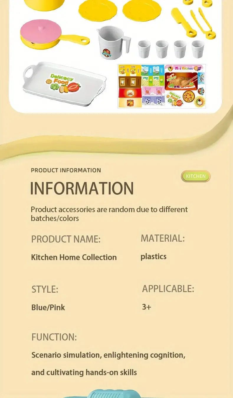 Mini Kitchen Counter Play Set DIY Simulated Cooking Food Tableware Play House Role Play Pretend Game Toy Gift Kid Boy Children