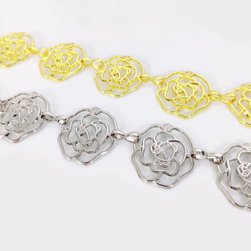 Women's Flower Accessories Skirt Suit Decoration Belt Waist Chain Metal Belts for Women Cowgirl Western Adjustable Concho Belt