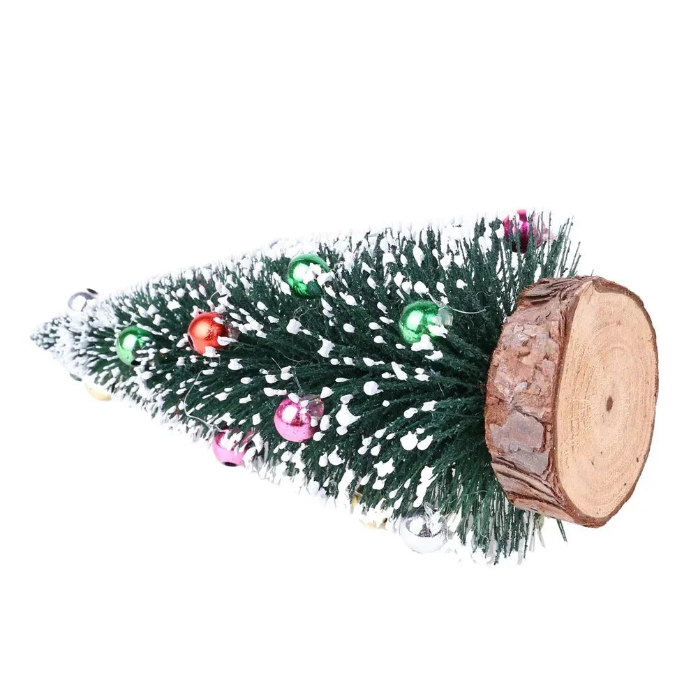 Christmas Tree Mini Tree with Wood Base Diy Crafts Home Table Top Decor Xmas Wooden Pendants for New Year Home Decoración