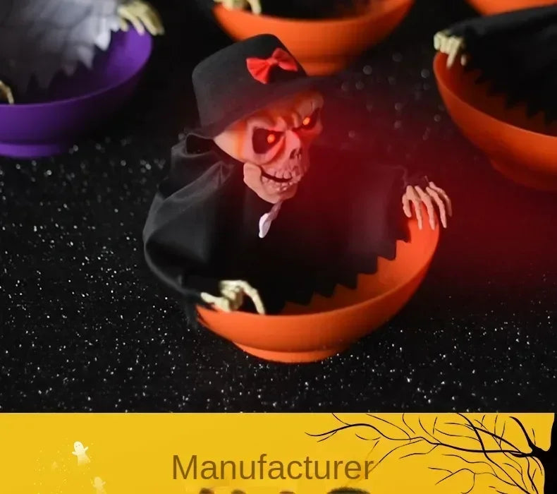 Halloween Electric Ghost Prop Animated Motion Sensor Light Up Sound Head Stretch Swing Party Decoration Haunted House Decor