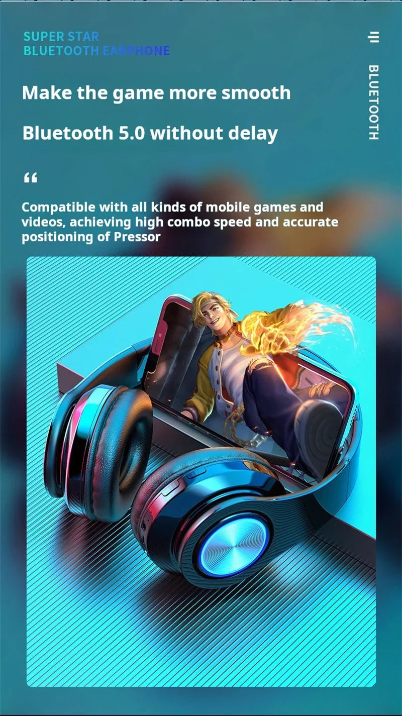 Headsets Gamer Headphones Blutooth Surround Sound Stereo Wireless Earphone USB With MicroPhone Colourful Light PC Laptop Headset