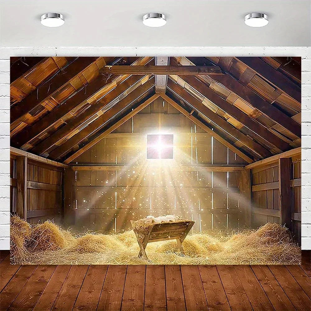 A Christmas manger scene background cloth, a photography prop for the Nativity of Jesus, and a biBible theme party decoration