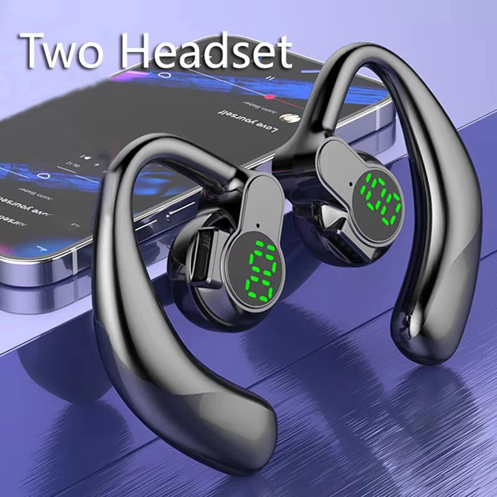 Wireless Headphones Bluetooth 5.4 Ear Hook Earphones with Microphone Handsfree HD Call Noise Cancelling Headset for Driving