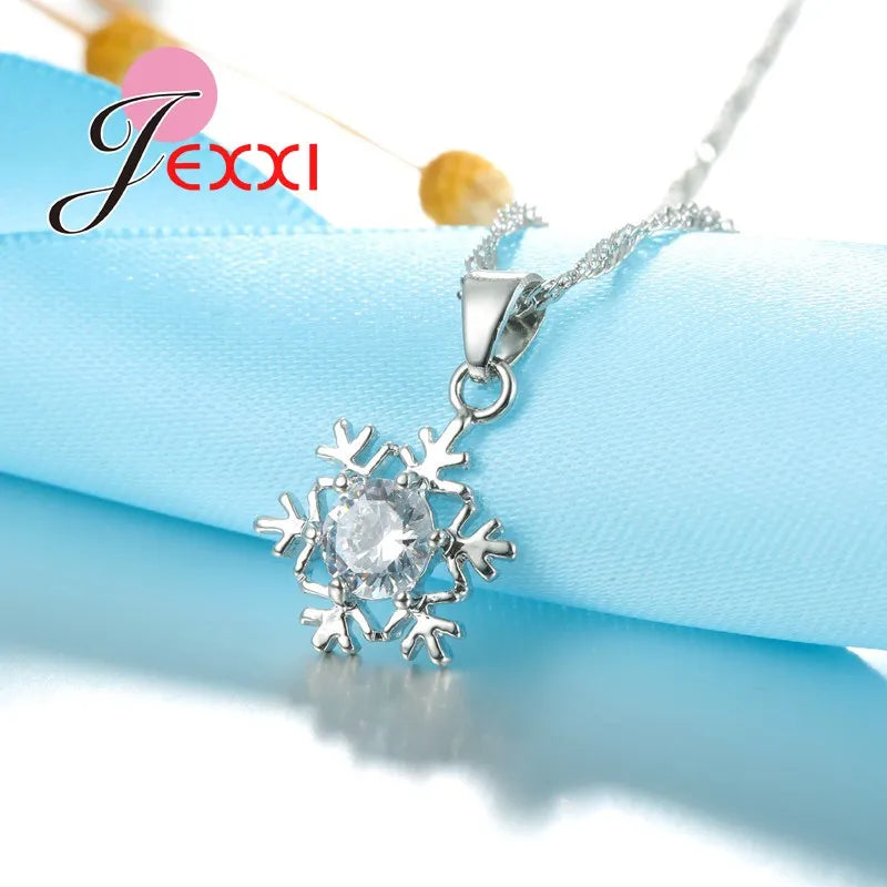 Luxury Women Wedding Bridal Jewellery Set Genuine 925 Sterling Silver Snow Shape Zircon Crystal Necklace Earrings Jewelry Sets