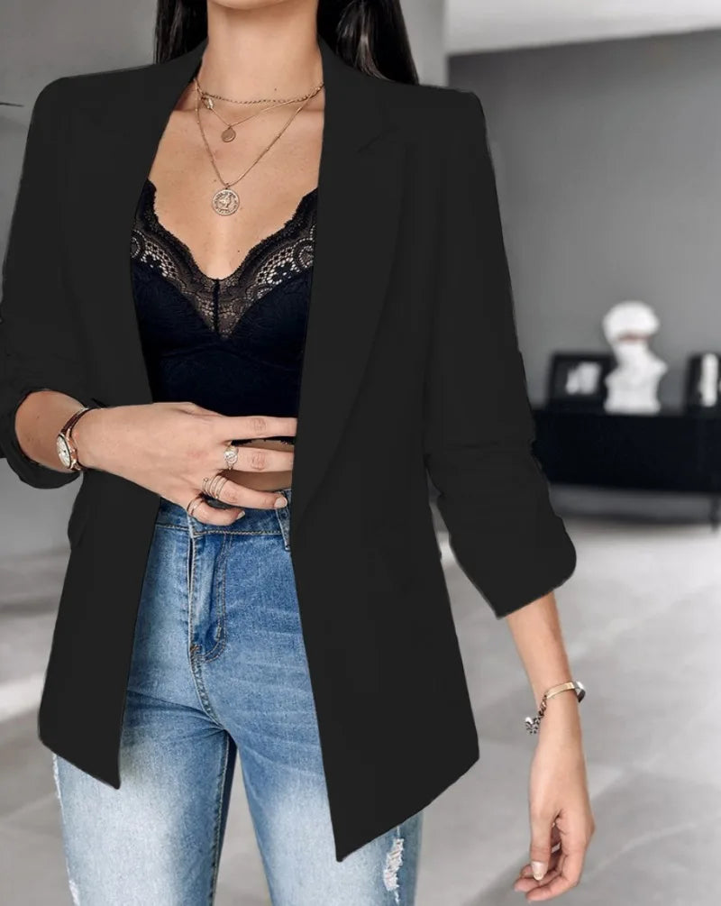 Denim Jacket for Women Autumn Winter Long Sleeves Turn Down Collar Thin Outwear Suit Tops Slim Womens Commuting Vest Jacket