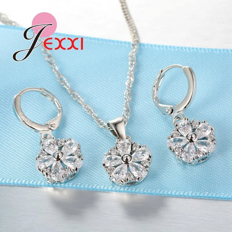 Fashion Elegant Jewelry Set For Women Wedding Accessory Cubic Zircon Crystal 925 Sterling Silver Jewellery Set For Lady