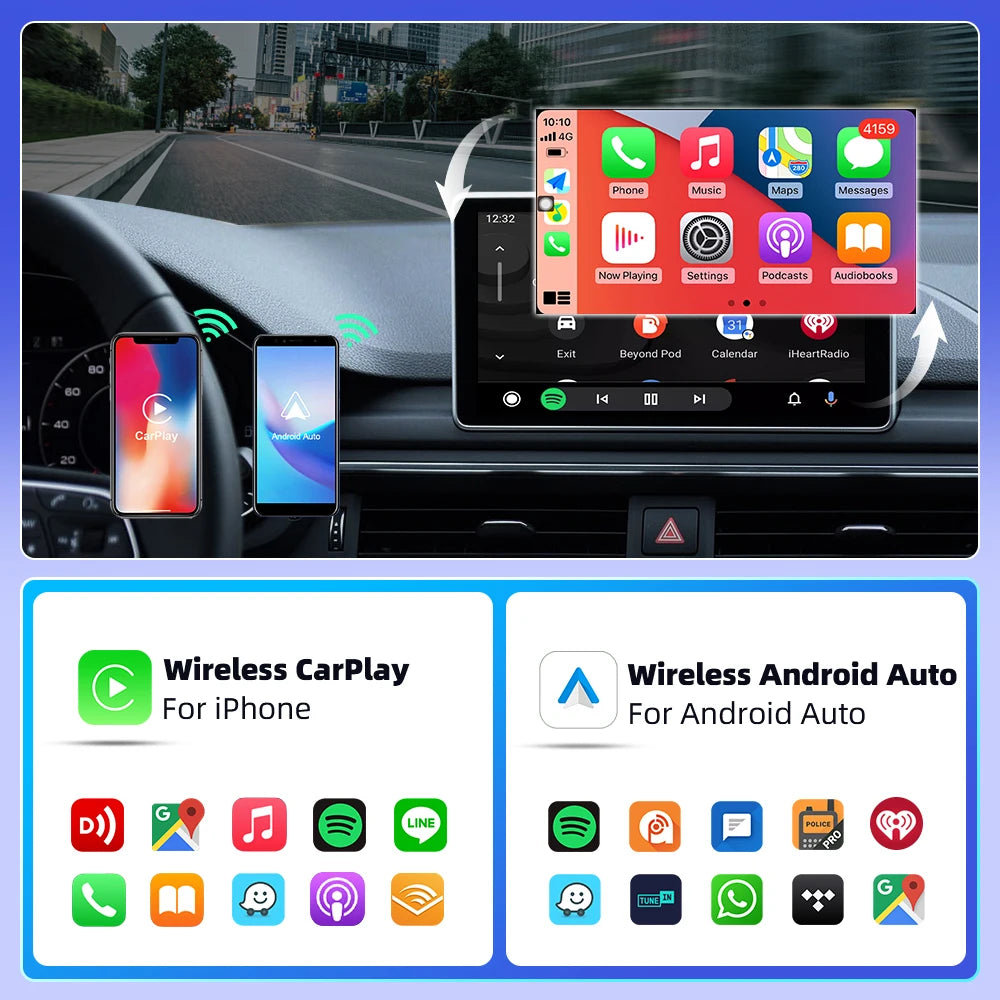 New Wired To Wireless Carplay Android 2 In 1 Automatic Adapter Car Gadget Smart Box Plug and Play 5Ghz Wifi Fast Connection