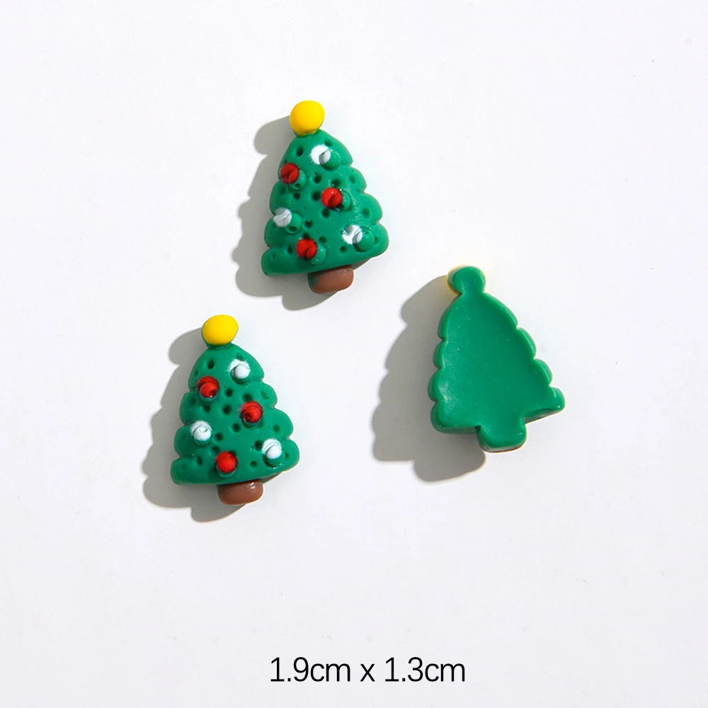 Mini Christmas Resin Figurine Crafts Santa Trees Elk Snowman Bells Flatback Cabochon Scrapbook Ornament Diy Hairwear Accessories