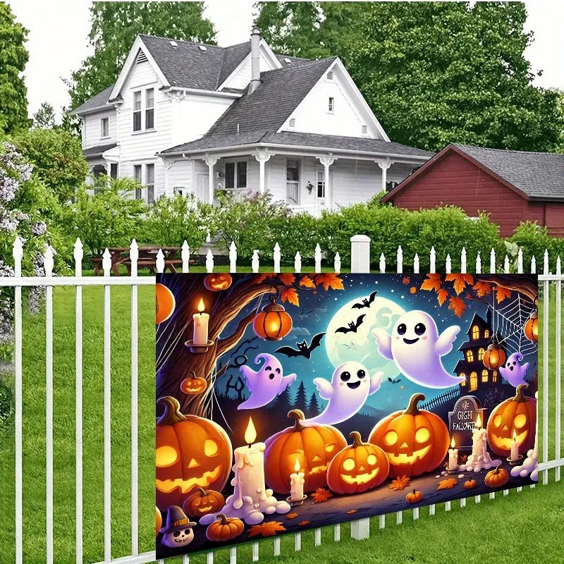 Spooky Halloween Background: Ghosts, Pumpkins & Candles for a Hauntingly Fun Decor! Tapestries,holiday party decoration
