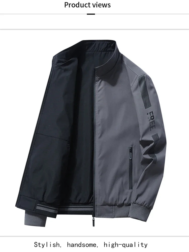 Business Jacket Men New Fashion Trend Spring Autumn Double-Sided Comfortable Jackets Versatile Stand Up Collar Workwear Coat Man