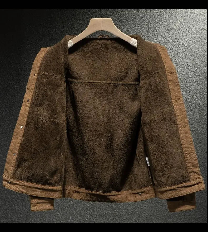 High end work jacket, men's spring and autumn trendy brand, loose American retro lapel jacket, casual and handsome denim jacket