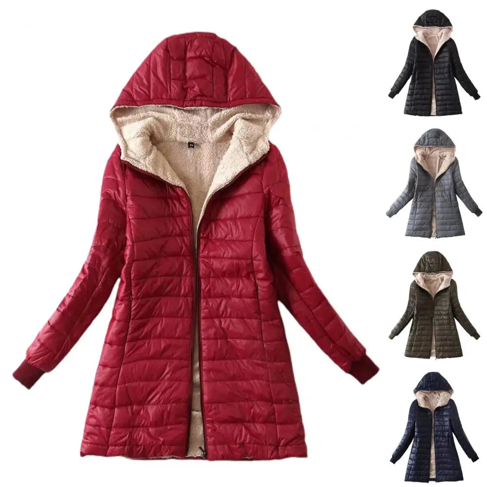 Soft Women Coat Casual Wear Plush Lining S-2XL Autumn Winter Mid-length Jacket  Women Mid-length Coat Keep Warm