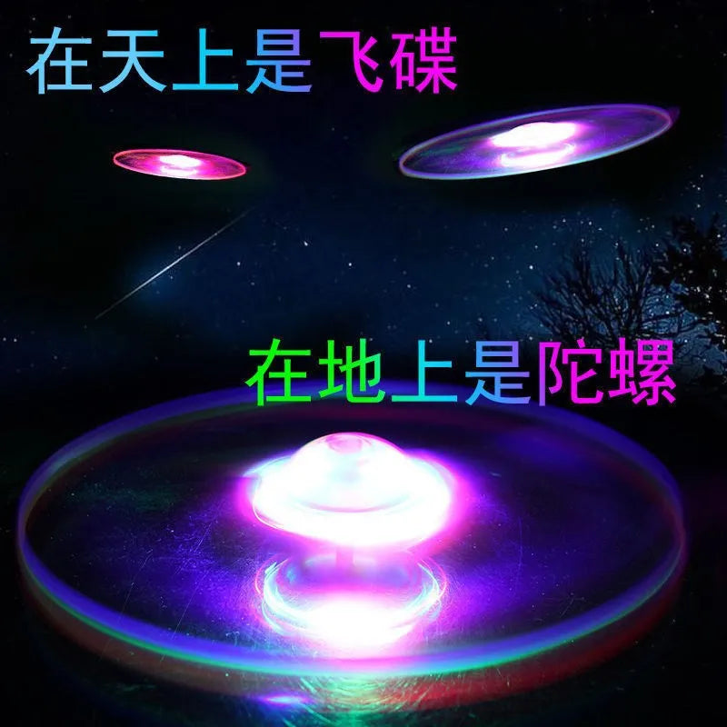 Kid Sports Pull Line Saucer Toys Children Outdoor Fun Rotating Flying Toy LED Light Processing Flash Flying Toy for Parks Beach
