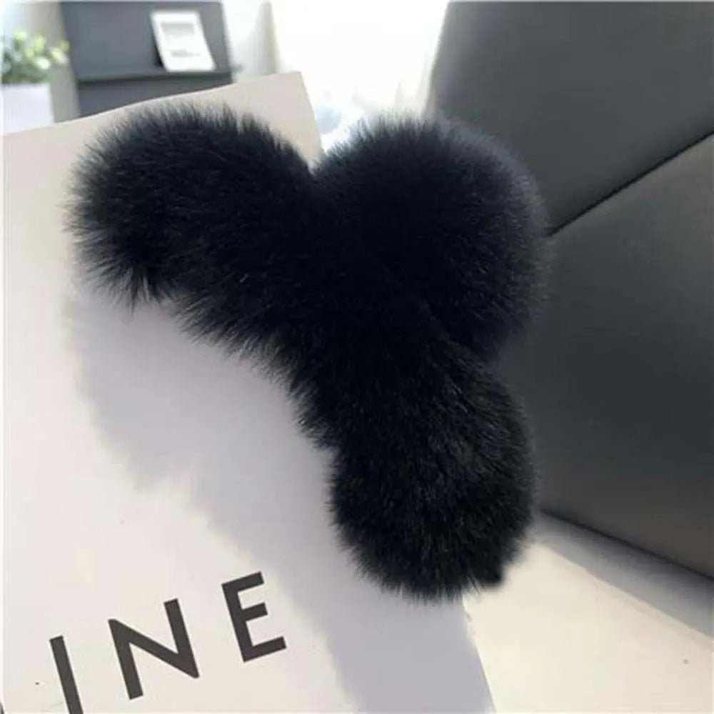 Autumn Winter Headwear Pure Color Rabbit Fur Female Hair Accessories Korean Style Hair Clip Leopard Grasp Clip Plush Hair Claw