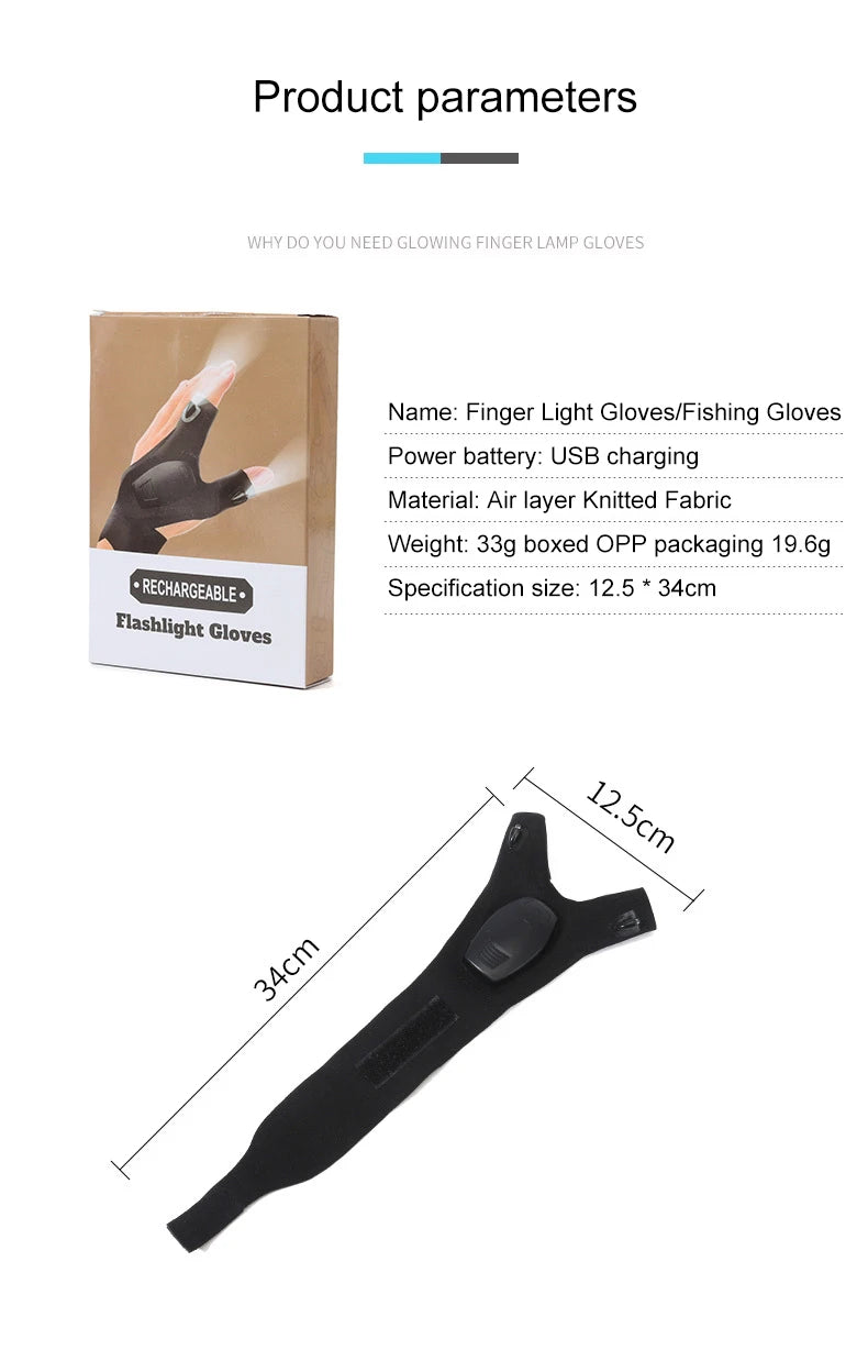 Rechargeable Led Flashlight Glove Gift for Dad Boyfriend Husband Lights Car Guy Cool Gadgets Tools for Fishing Camping Repair