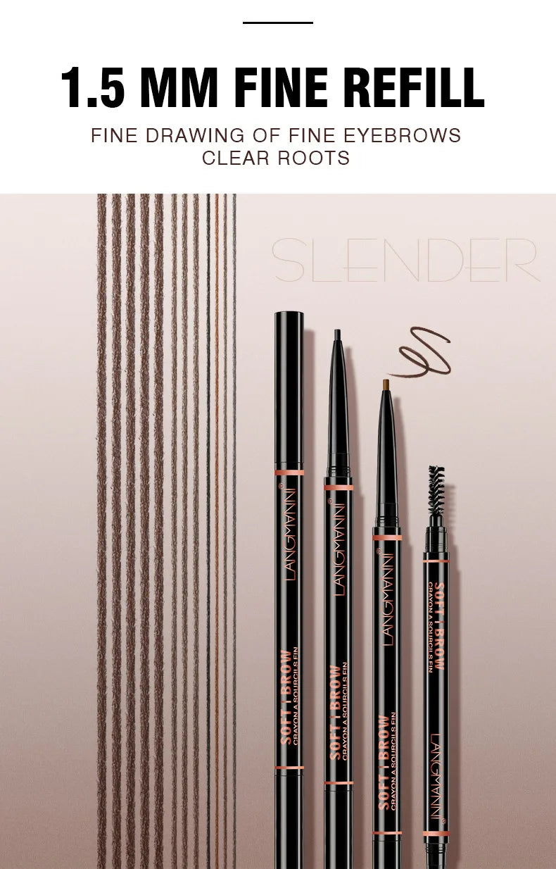 Langmanni Double headed Rotable Eyebrow Pen with a 1.5mm diameter Fine refill Waterproof Wild Eyebrow Pen and Eyebrow Brush