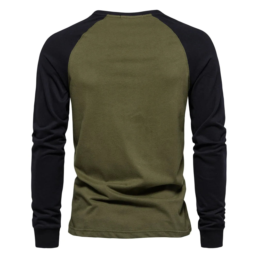 Men's T-shirts 100% Cotton Long Sleeve O-neck Pactwork Casual T shirts for Men New Spring Autumn Designer Tees Men Clothing