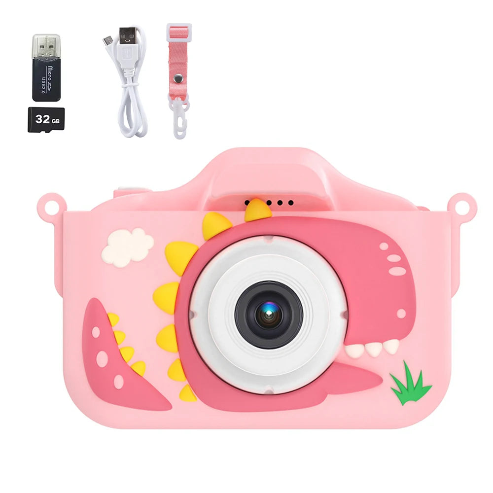 Kid Mini Camera 1080P Cartoon Selfie Toddler Digital Video Camera Toys With 32G SD Card for Boys/Girls Christmas Birthday Gifts