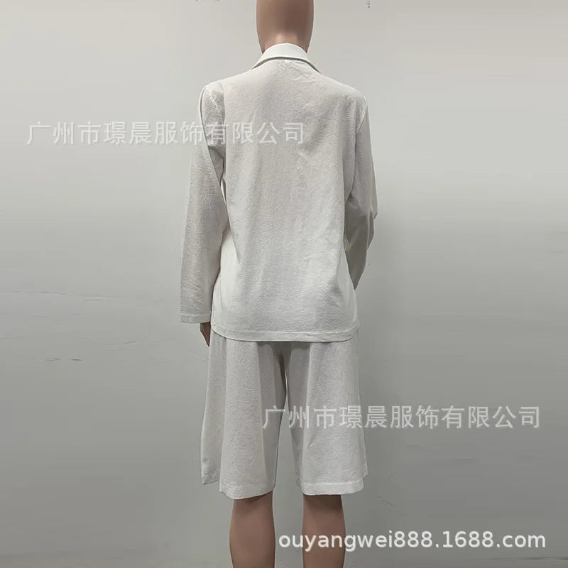 Women's suit two-piece set 2025 spring new women's fashion casual commuting solid color cardigan top shorts two-piece set