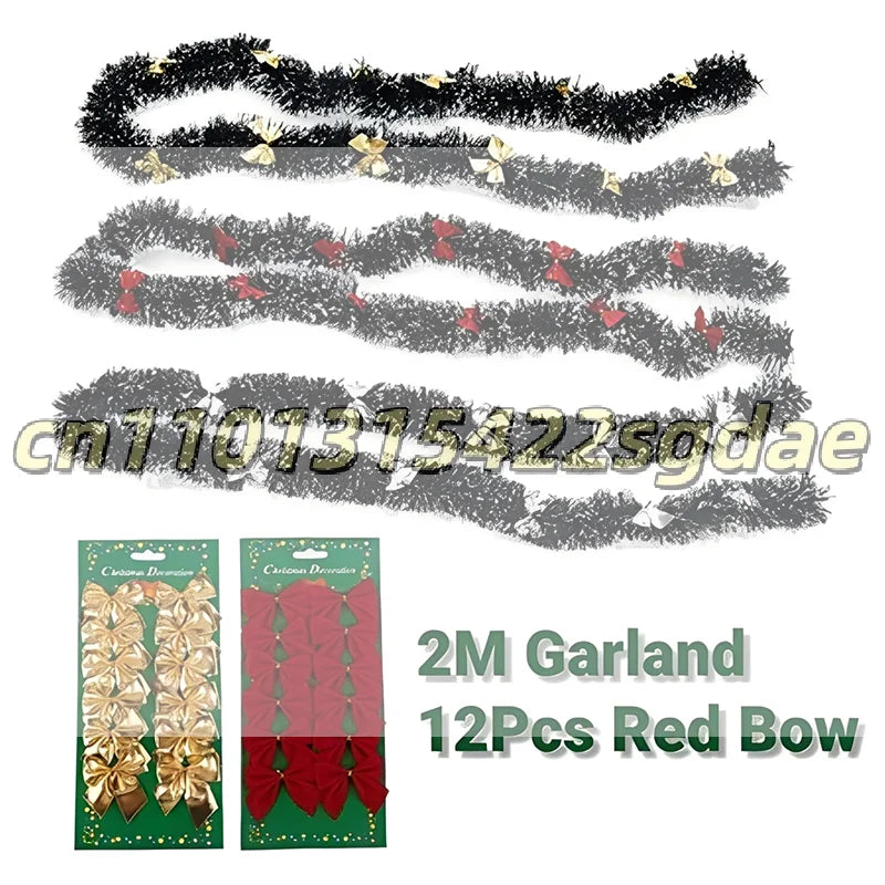 Christmas Garland Home Party Wall Door Decor Xmas Tree Ornaments Tinsel Strips With Bowknot Party