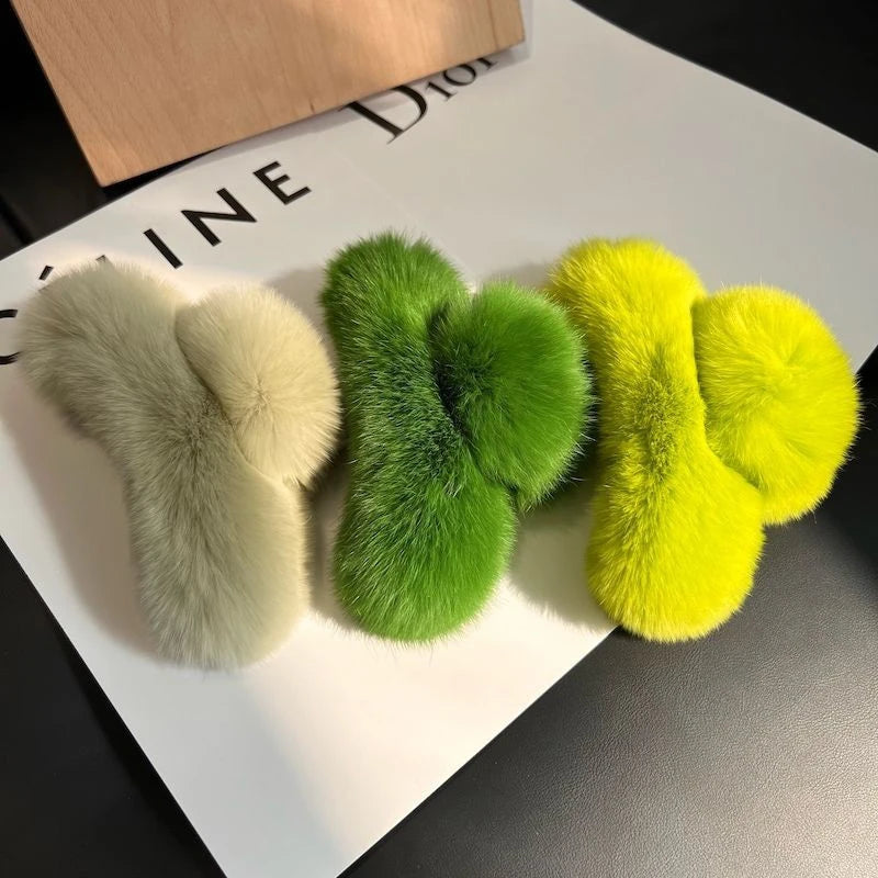 Winter Faux Fur Hair Claw Rabbit Hair Hairpins Plush Hair Clip Barrette Crab Headwear For Women Girls Hair Accessories