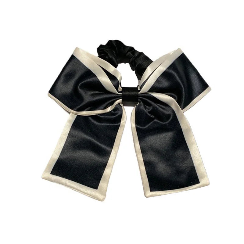 Silk Large Bow Hair Bands Hair Scrunchie Girl Streamers Hair Tie Ponytail Holder Elastic Hair Girl Satin Ribbon French Hair Rope