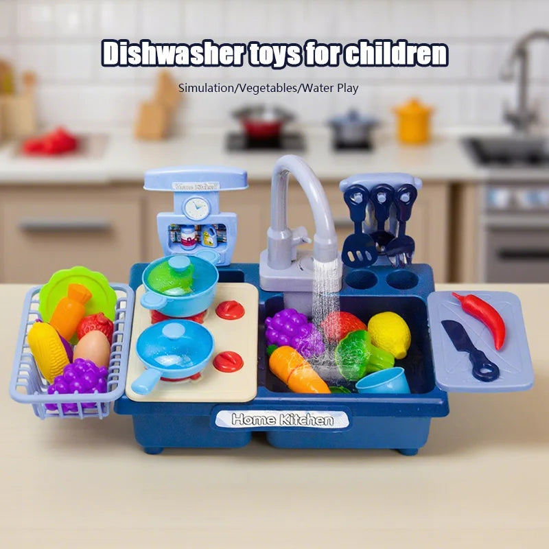 Children Toy Sink Electric Kid Dishwasher Water with Vegetable Fruit Food Cooking Pretend Play Toy Kitchen Role Play 3 Year Gift