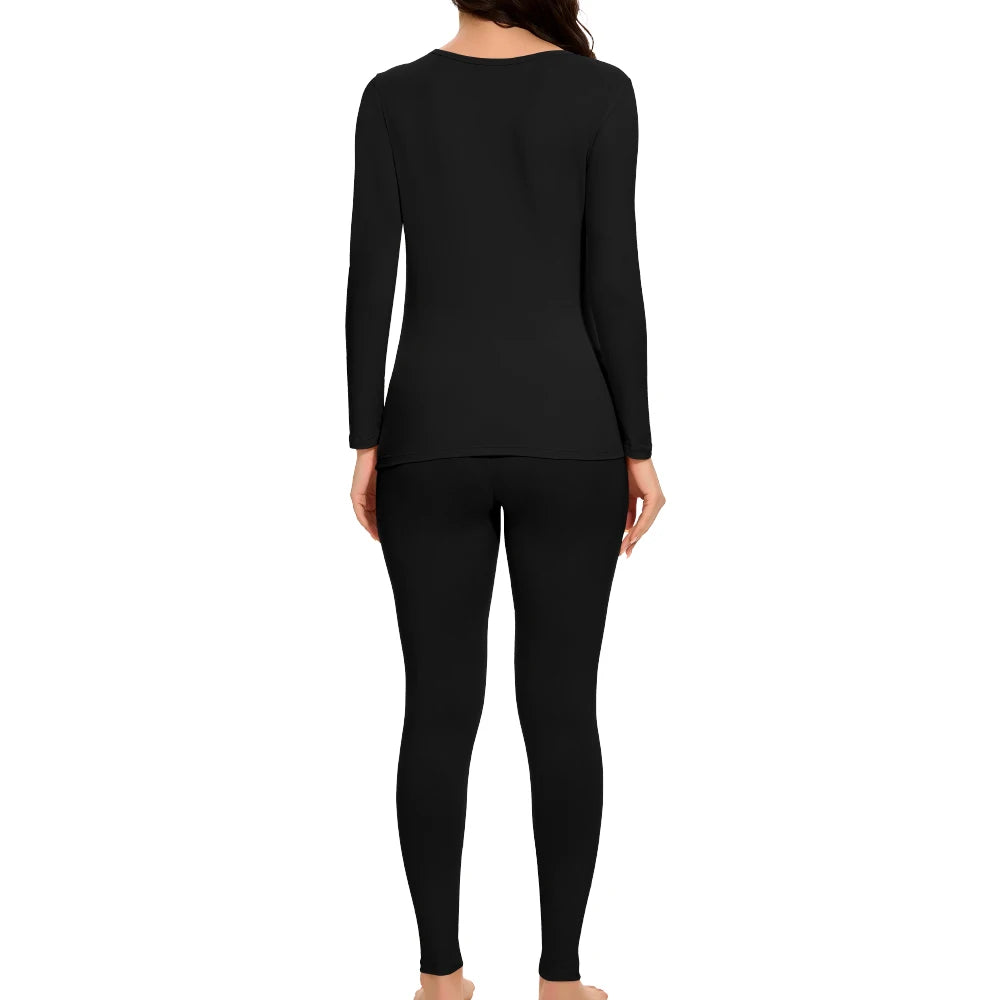 Women's Casual Warm Suit Long Sleeve Round Neck Bottoming Top Leggings Two-piece Set Solid Color Autumn Winter  Outfits Female