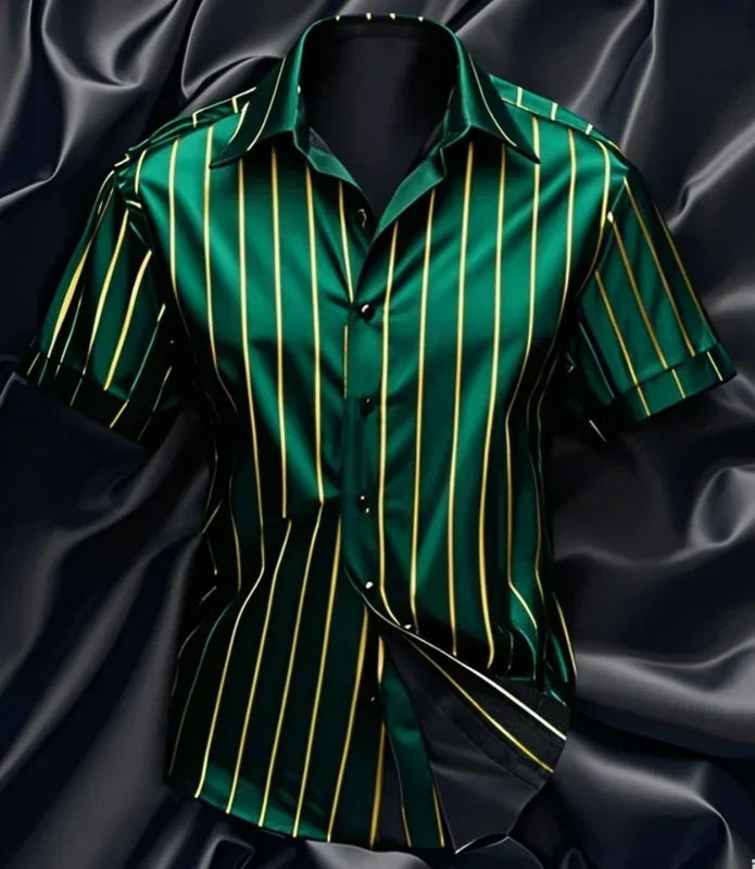 Men's fashion striped shirt, elegant casual comfortable breathable, short sleeves, lapel buttons, soft and comfortable material