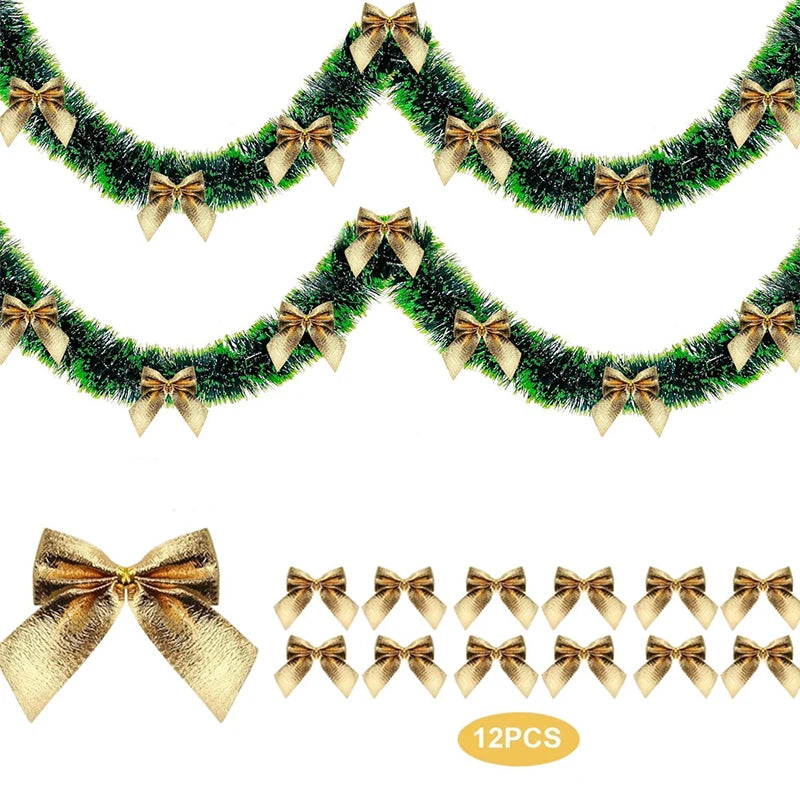 Christmas Garland Home Party Wall Door Decor Xmas Tree Ornaments Tinsel Strips With Bowknot Party