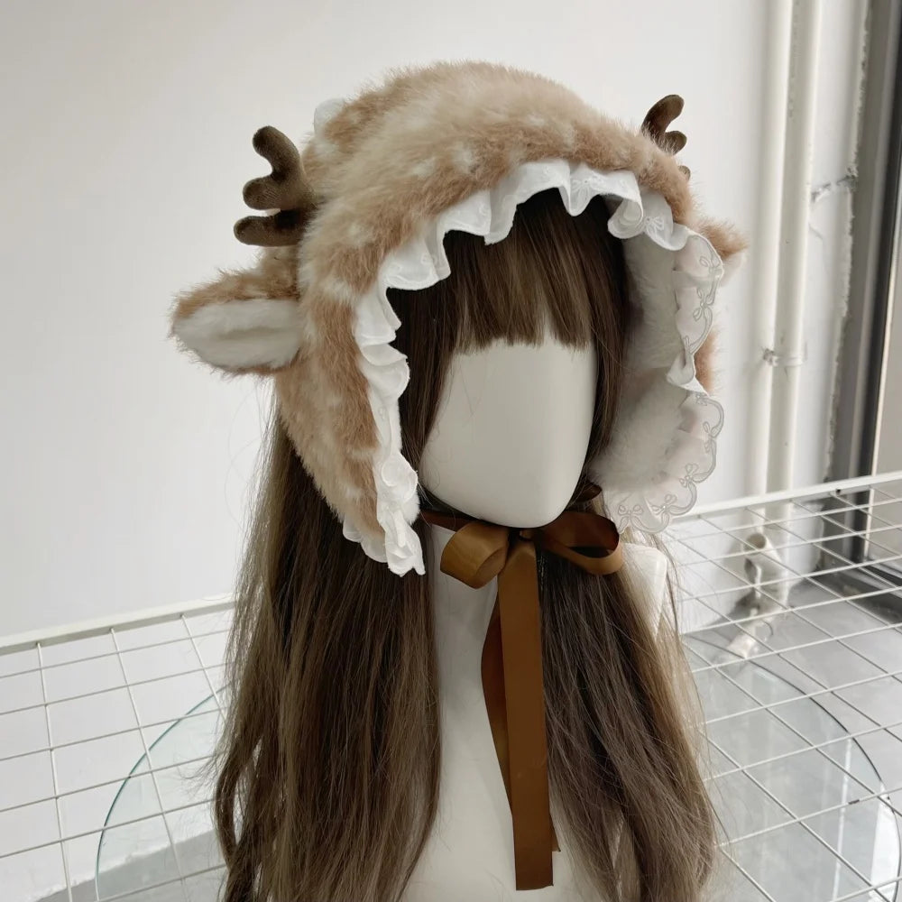 Winter Harajuku Elk Plush Scarf Christmas Gift Padded Warm Scarf Antlers Hairband Cosplay Cute New Year decoration Accessories