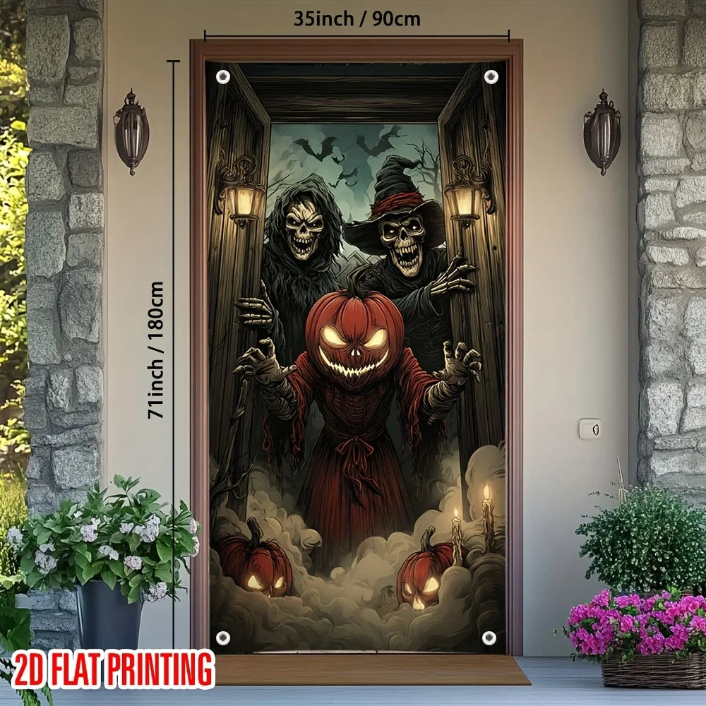 1 Halloween curtain - Ghost Skull Pumpkin decoration - indoor and outdoor hanging decoration, haunted house decoration
