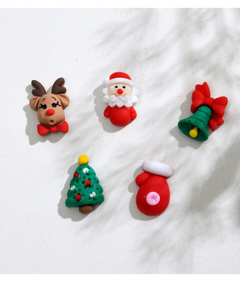 Mini Christmas Resin Figurine Crafts Santa Trees Elk Snowman Bells Flatback Cabochon Scrapbook Ornament Diy Hairwear Accessories