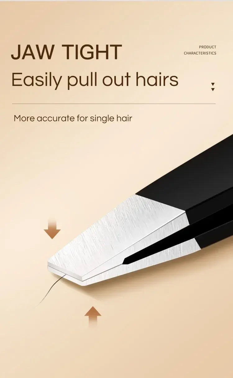 CNK  Wholesale  Stainless Steel Black Eyebrow Tweezer with Slant and Flat Point Beauty Tools for Eyebrows & Ingrown Hair Removal