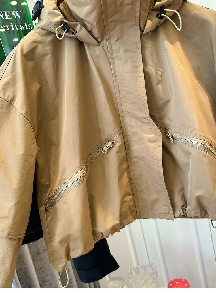 Solid Color Hooded Jacket For Women 2025 Winter New Fashion Windbreaker Short Jacket