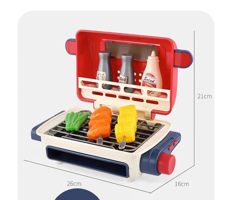 Kids Simulated Barbecue Set with Spray Light and Sound Pretend Play Kitchen Cooking Toy BBQ Educational Toys for Kids Xmas Gifts